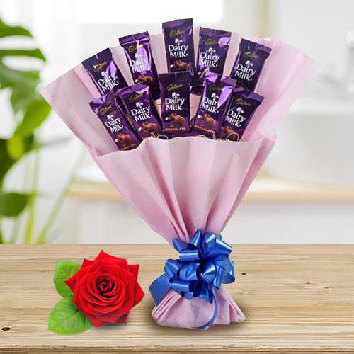 Wonderful Cadbury Dairy Milk Chocolate Bouquet with Free Single Red Rose