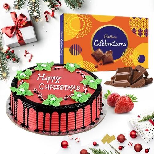 Luscious Xmas Strawberry Cake with Cadbury Celebration