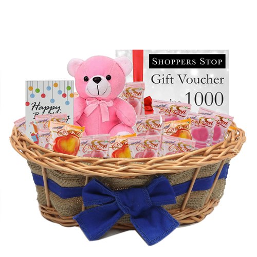 Exciting Combo of Shoppers Stop Gift Voucher worth Rs.1000 Teddy Corazon Chocolate Basket and Card