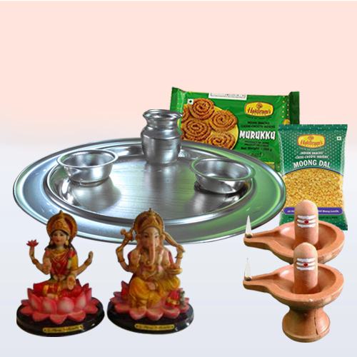 Attractive Pooja Thali with Haldiram Snacks N Lord Idol