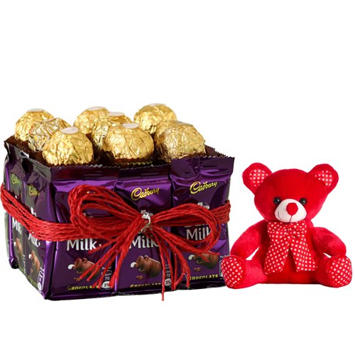 Enchanting Ferrero Rocher  N  Dairy Milk Vase with Teddy