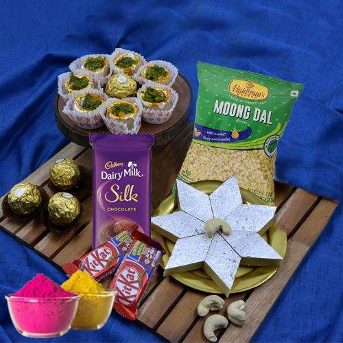 Ravishing Holi Gifts Combo of Haldiram Sweets n Chocolates with Free Gulal