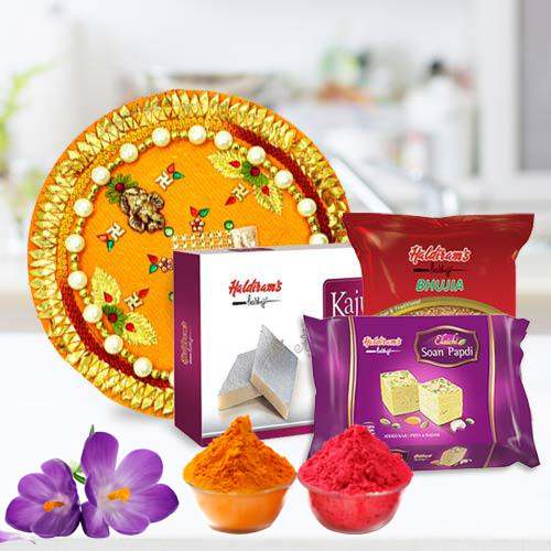 Special Puja Thali with Haldiram Sweets Snacks n Gulal