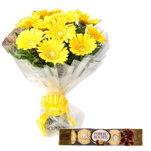 Yellow Gerberas N Ferrero Rocher Combo