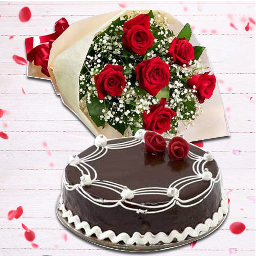 Red Rose with Chocolate Cake Combo