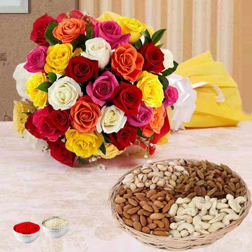 Multicolored Roses with Assorted Dry Fruits