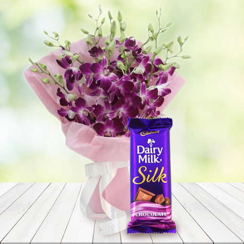 Wonderful Bouquet of Orchids and Cadbury Dairy Milk Silk