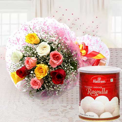 Combo Pack of Haldirams Rasgulla and Mixed Roses