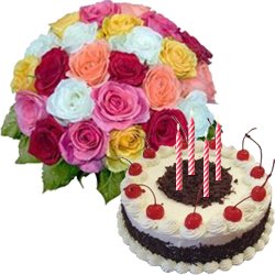 Delicious Black Forest Cake From 5 Star Bakery with Multicolor Roses