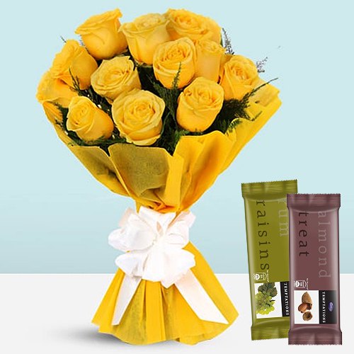 Blushing Bunch of Yellow Roses with Cadbury Chocolates