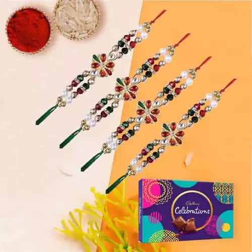 Exquisite Stone Studded Rakhi Set with Cadbury Celebration