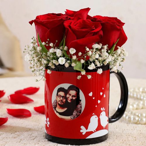Spectacular Arrangement of Red Roses in Personalized Photo Coffee Mug