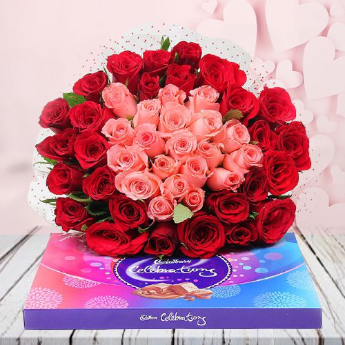 Amazing 30 Mixed Roses Arrangement with Cadbury Celebrations