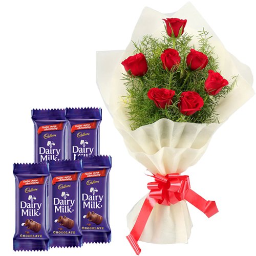 Lovely Red Roses Bouquet with Cadbury Dairy Milk