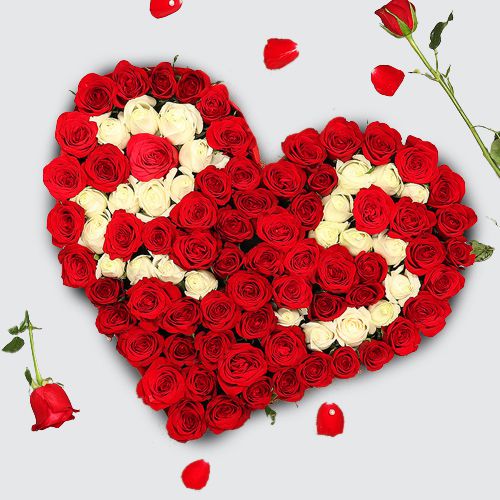 Admirable Number Series Arrangement of Red  N  White Roses Heart