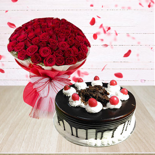 Black Forest Cake with Red Roses Combo
