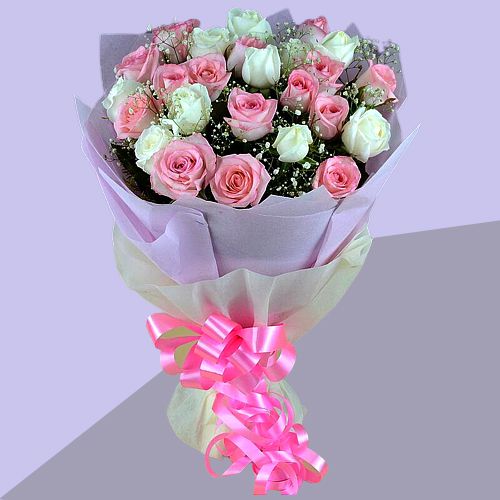 Precious Bouquet of Playful Serenity Pink N White Roses