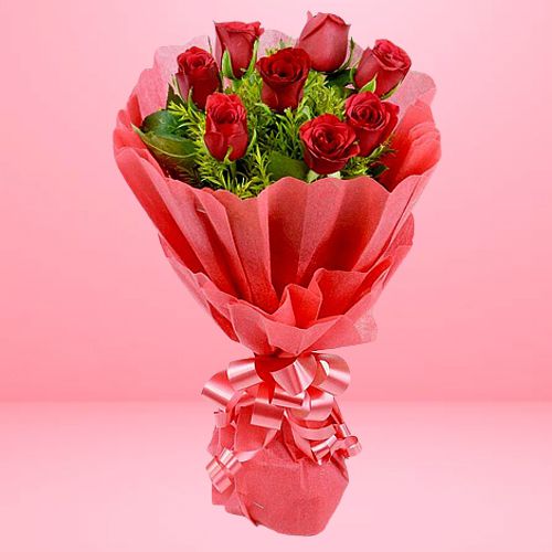 Charming Bouquet of Red Roses with Greens	