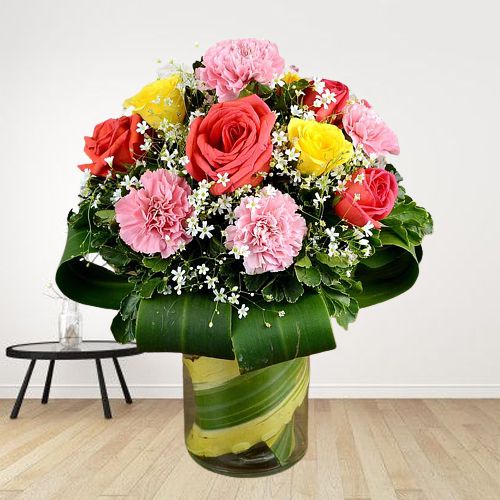 Artistic Roses N Carnations Royal Wish Basket	