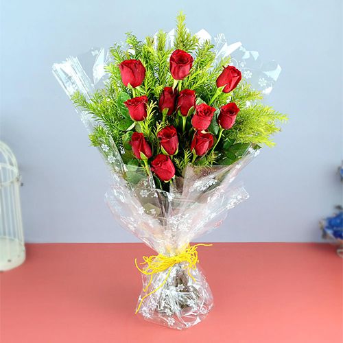 Blushing Hue of Love Red Roses Bouquet 	