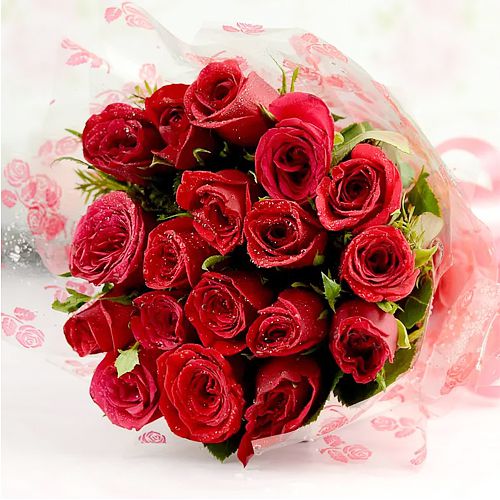 Glorious Bunch of Red Roses with Greens