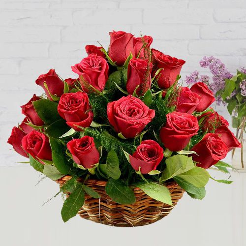 Dazzling Display of Red Roses in Round Basket