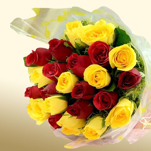 Aromatic Warm Sunset Red N Yellow Roses Bouquet