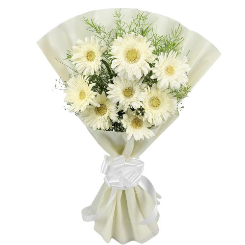 Gorgeous Tissue Wrapped White Gerberas Bouquet