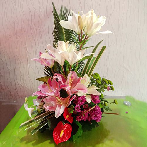 Stunning Lilies N Anthodium Basket Arrangement