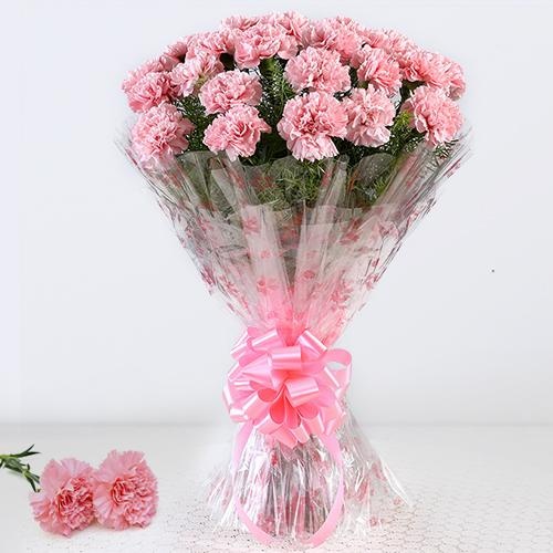 Breathtaking 12 Pink Carnations Bouquet with Love