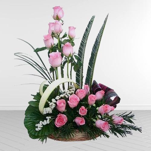 Romantic 25th Year Valentine Special Bouquet of Pink Roses