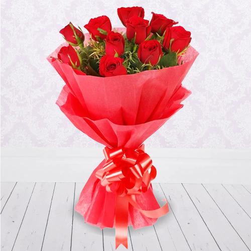 Expressive Red Roses Hand Bouquet with Tissue Wrapped
