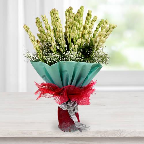 Exquisite Hand Bouquet of Tuberoses with Tissue Wrapping