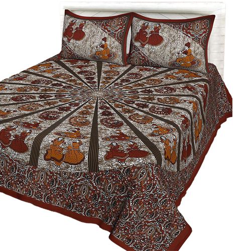 Attractive Jaipuri Print Double Bed Sheet with Pillow Cover