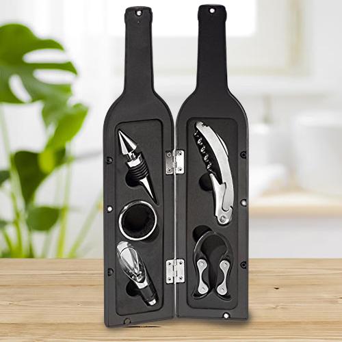 Deluxe 5 Pc Bottle Shaped Wine Accessory Kit