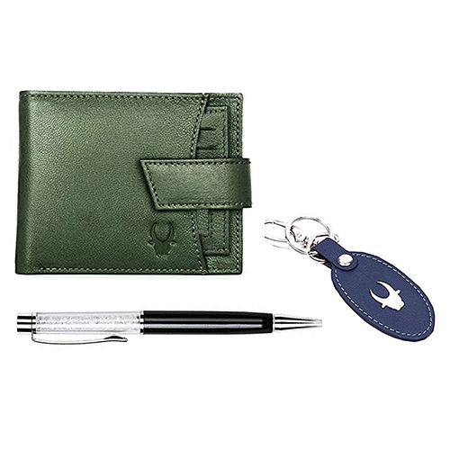Astonishing WildHorn Leather Mens Wallet with Keychain N Pen