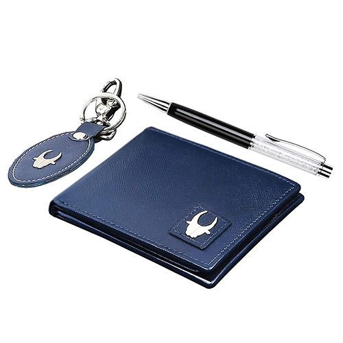 Marvelous Trio of WildHorn Leather Wallet with Keychain N Pen for Men