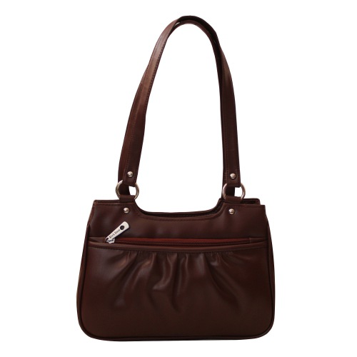 Brown Shoulder Bag for Ladies with Double Zip