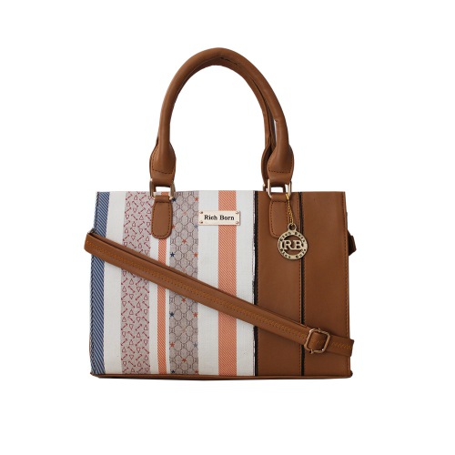 Amazing Striped N Plain Combination Vanity Bag for Her