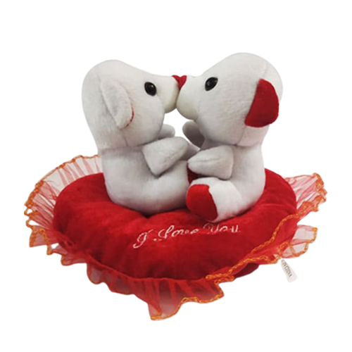 Magnificent Kissing n Singing Teddy in a Heart Shape Cushion