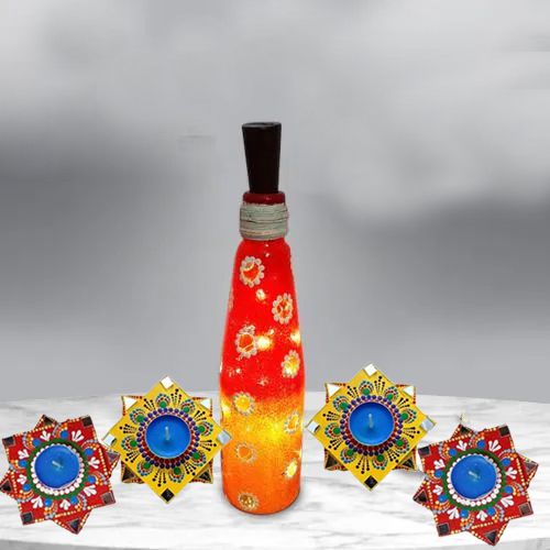 Magnificent Dot Mandala Art Diya with Bottle Art Lighting Lamp