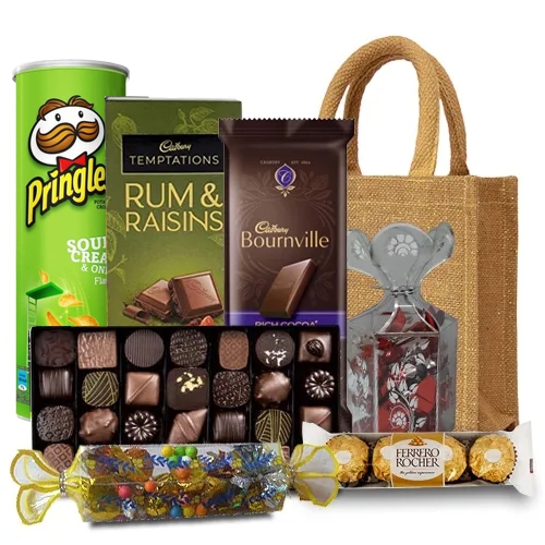 Alluring Hamper of Exotic Chips with Homemade Chocolates