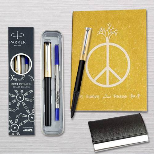 Delightful Combo of Parker Pen with Diary Planner and Visiting Card Holder