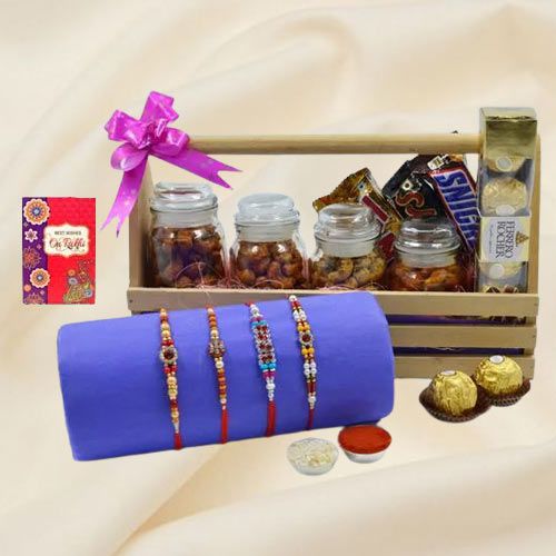 Amazing Golden Rakhi Pair with Flavor Cashews n Cadbury Chocolates