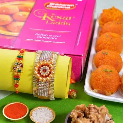 Kundan Couple Rakhi Gift Combo