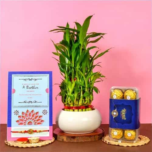 Kundan Rakhi with Lucky Bamboo N Rocher