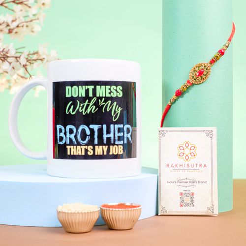 Fancy Kundan Rakhi N Fun Quote Mug Combo