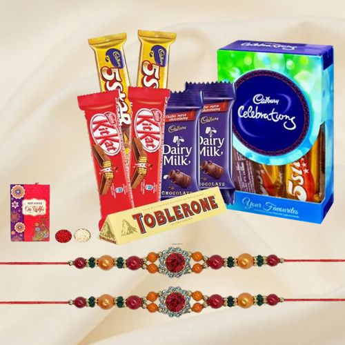 Marvellous Chocolates Gift Hamper with Dual Stone Rakhi