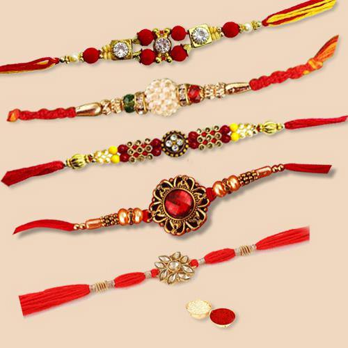 Cool Rakhi Special Pack of 5 Pieces Rakhi with Free Roli Tilak and Chawal for your Dear Brother