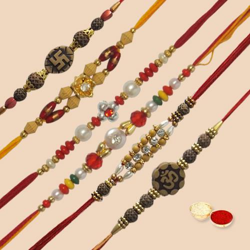 Lovely Rakhi Special Pack of 6 Piece Rakhi with free Roli Tilak and Chawal for your Dear Brother